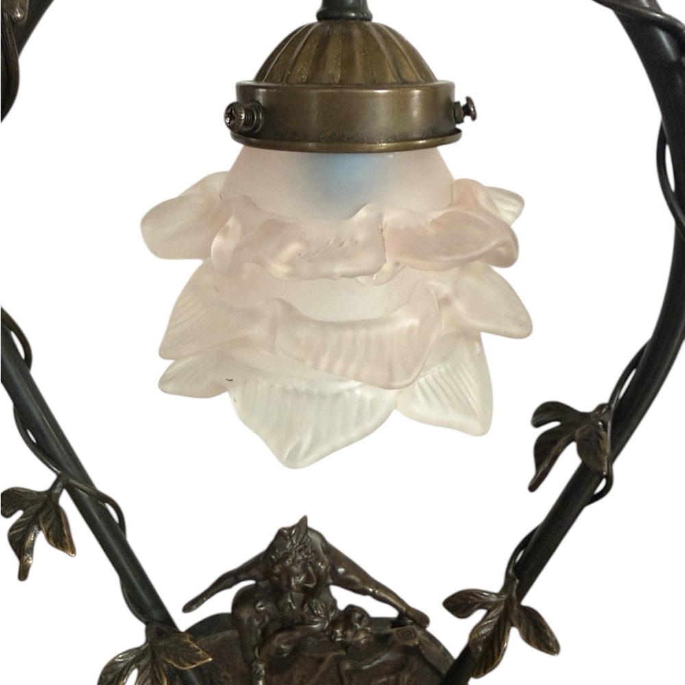 Vintage Andrea By Sadek Bronze Art Nouveau Table Lamp Children Playing Leapfrog - Picture 5 of 6
